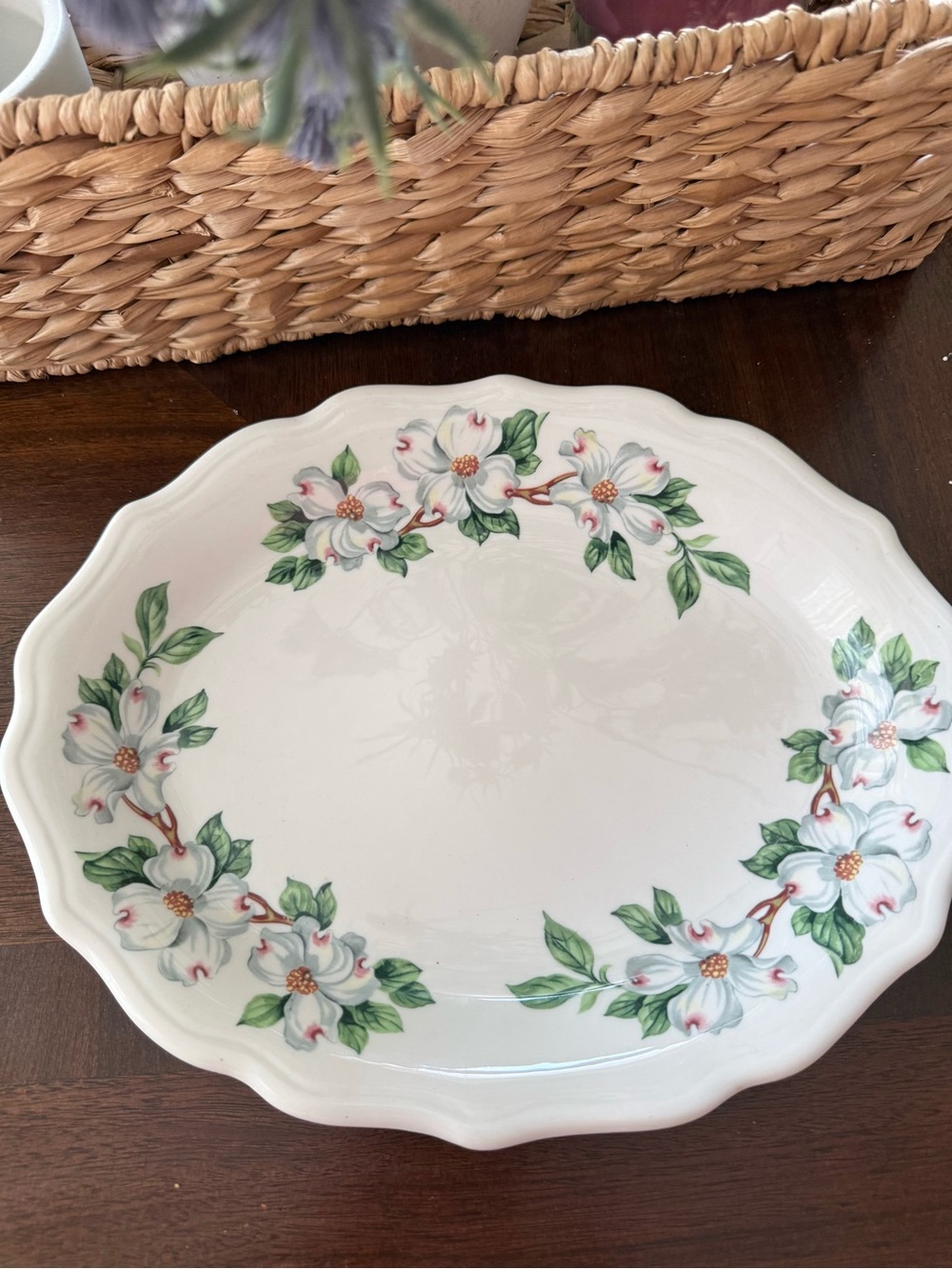 Vintage Syracuse China Oval Serving Platter Dogwood Floral 12x9